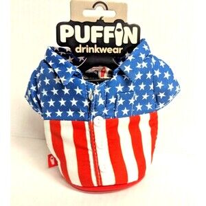 PUFFIN Drinkwear Freedom Flag Shirt Koozie Insulated Drink Holder Bar Gift NEW